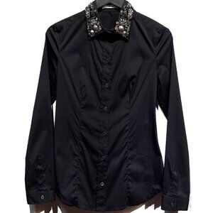 Prada Black Cotton Shirt with Crystals Embellished Collar